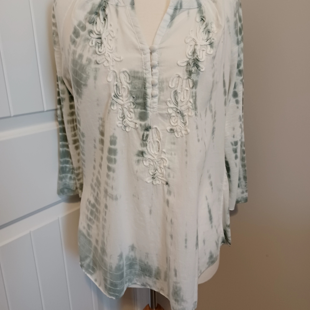 Womens Tye Dye Blouse GreenWhite Brand  Size Removed 08